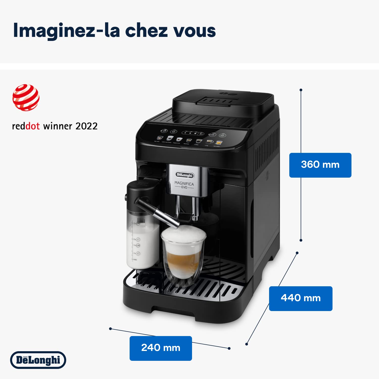 CaffeMecano - Magnifica Evo, Machine à Café et Cappucino avec Broyeur à Grains, Noir