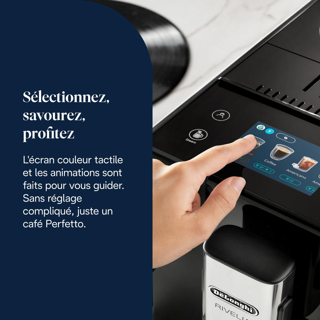 CaffeMecano - Rivelia - Perfetto Machine à Café Automatique, Mousseur à Lait Classique, Noir