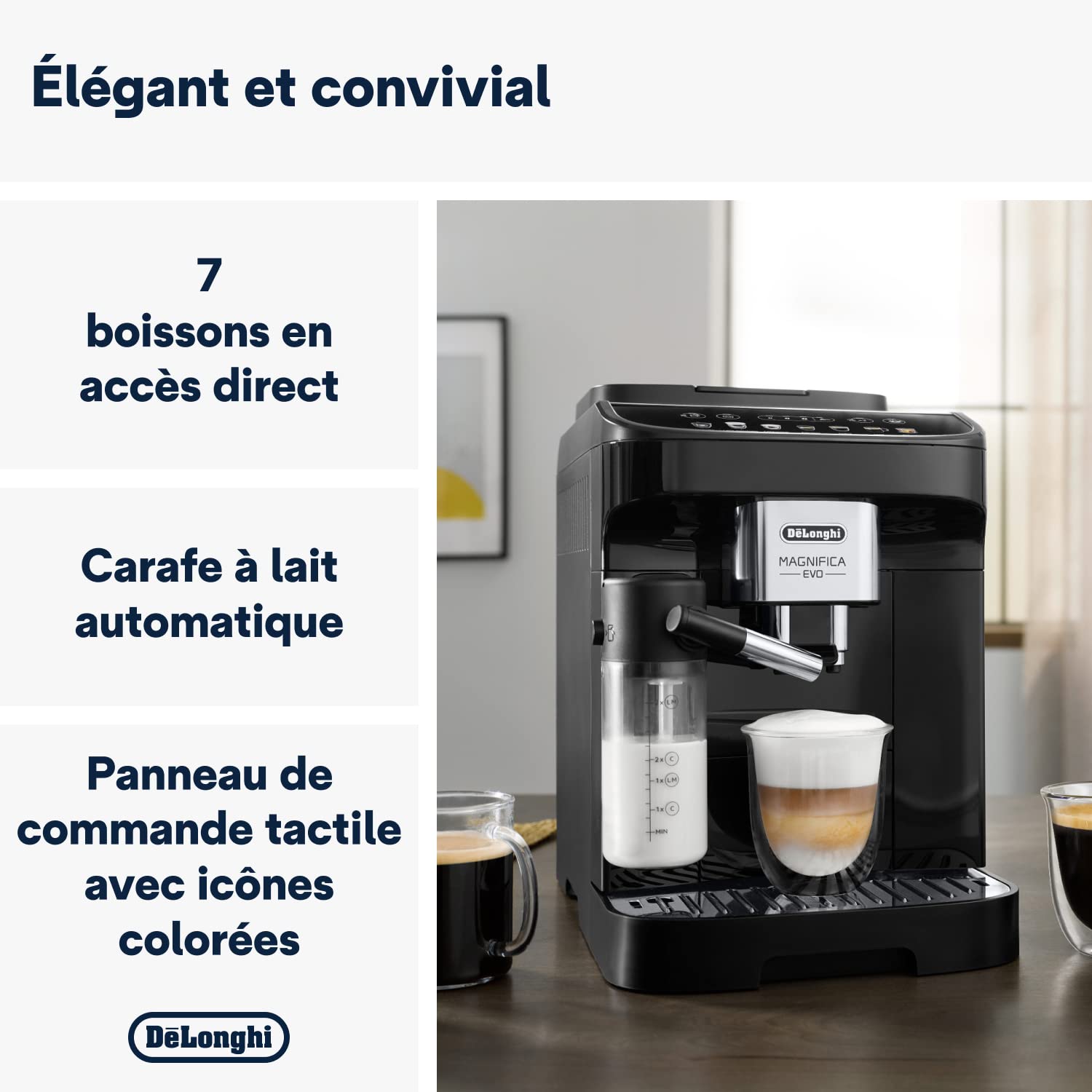 CaffeMecano - Magnifica Evo, Machine à Café et Cappucino avec Broyeur à Grains, Noir