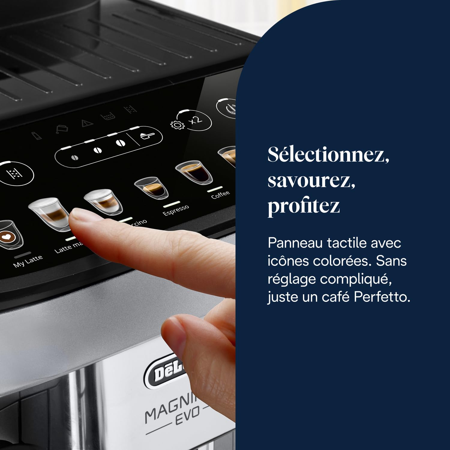 CaffeMecano - Magnifica Evo - Perfetto Machine à Café Automatique avec LatteCrema Mousseur à Lait Automatique, Argent et Noir