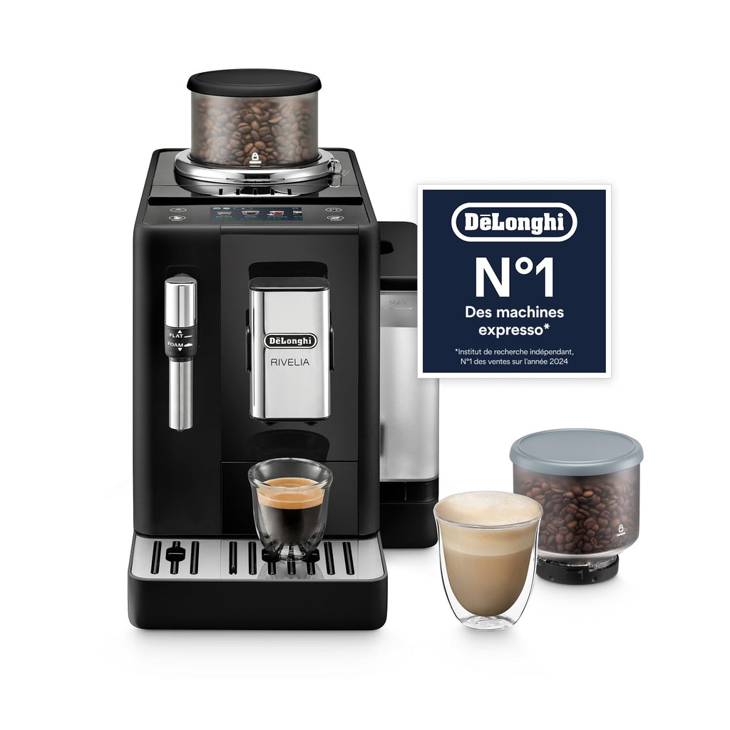 CaffeMecano - Rivelia - Perfetto Machine à Café Automatique, Mousseur à Lait Classique, Noir