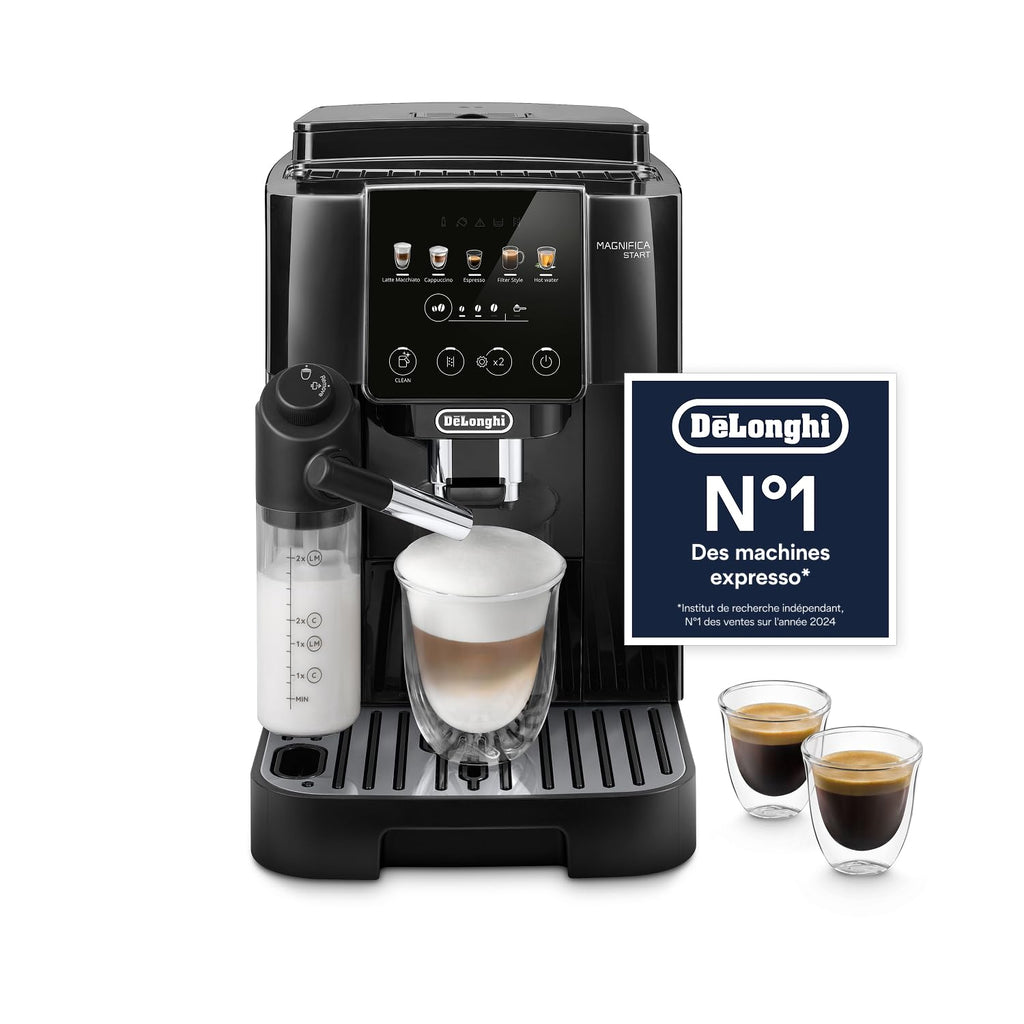 CaffeMecano - Magnifica Start - Perfetto Machine à Café Automatique avec LatteCrema Mousseur à Lait Automatique, Noir