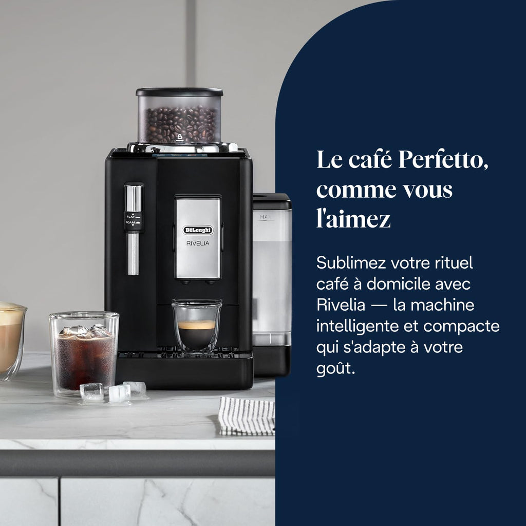 CaffeMecano - Rivelia - Perfetto Machine à Café Automatique, Mousseur à Lait Classique, Noir