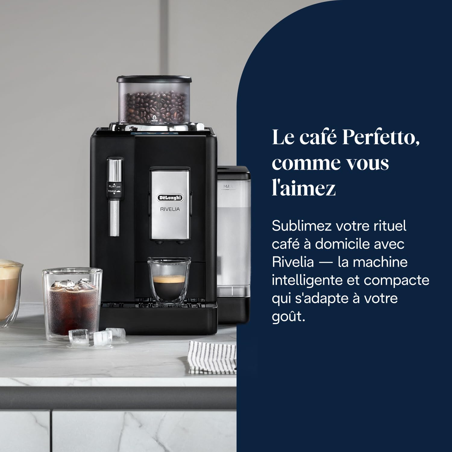 CaffeMecano - Rivelia - Perfetto Machine à Café Automatique, Mousseur à Lait Classique, Noir