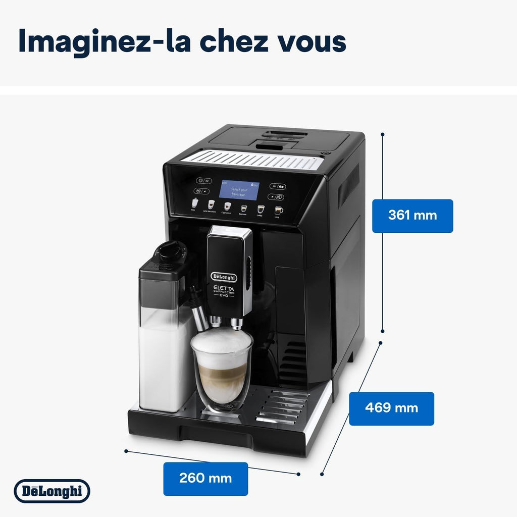 CaffeMecano - Eletta Evo Machine a Café Grain, Machine Expresso et Cappuccino, Ecran LCD Tactile, Noir