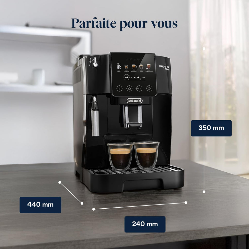 CaffeMecano - Magnifica Start - Perfetto Machine à Café Automatique avec LatteCrema Mousseur à Lait Automatique, Noir