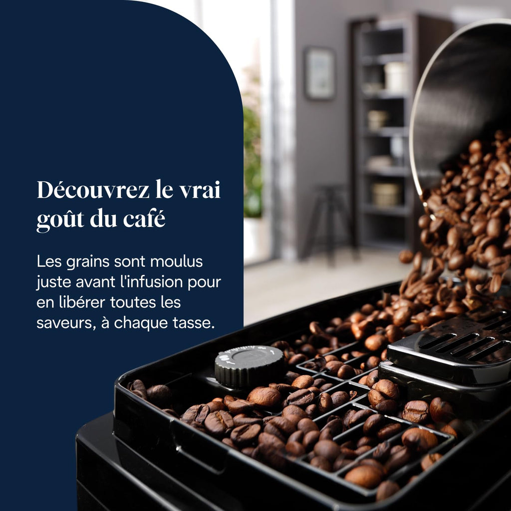 CaffeMecano - Magnifica Start - Perfetto Machine à Café Automatique avec LatteCrema Mousseur à Lait Automatique, Noir