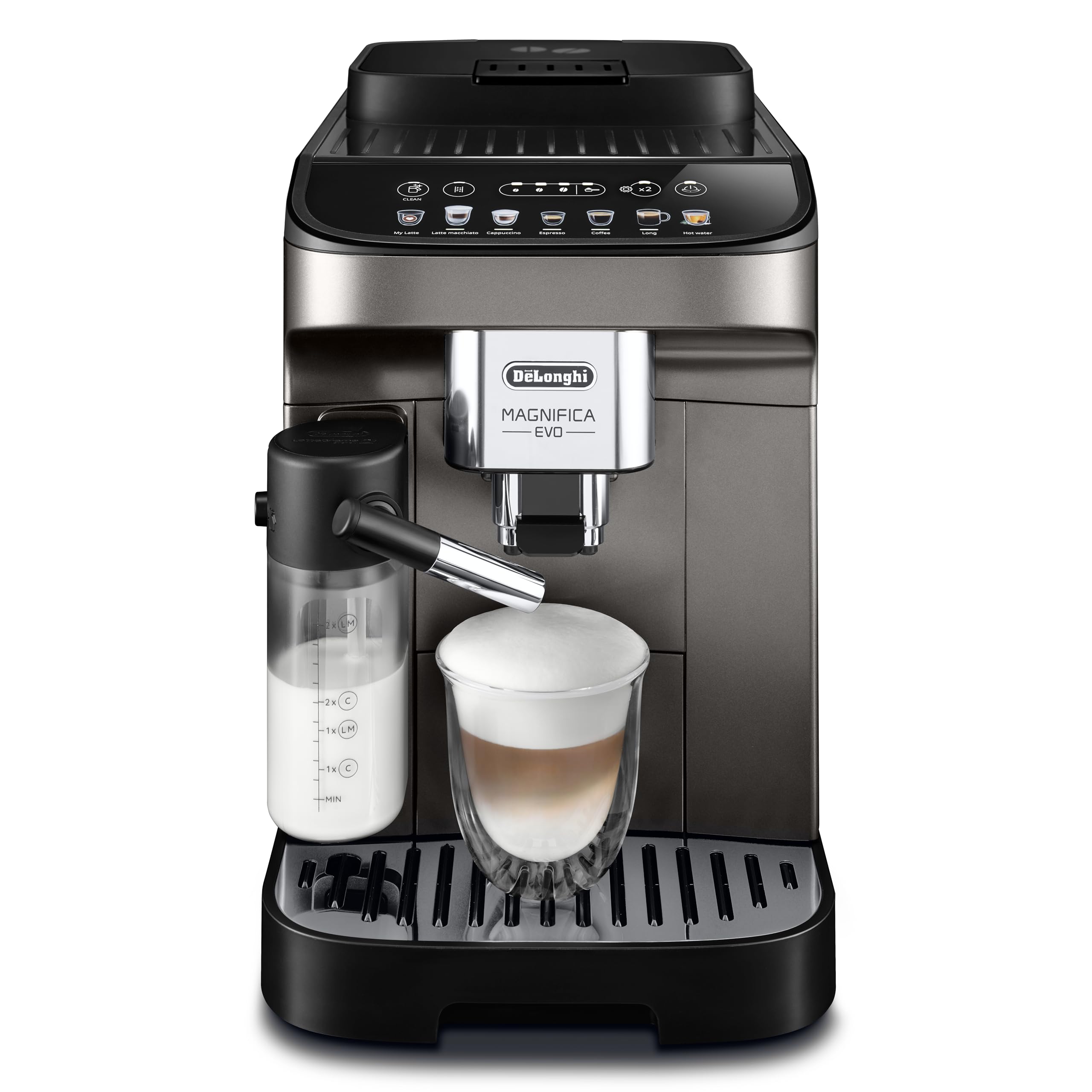CaffeMecano - Magnifica Evo, Cafetière Automatique avec Mousseur de Lait, Titane/Noir