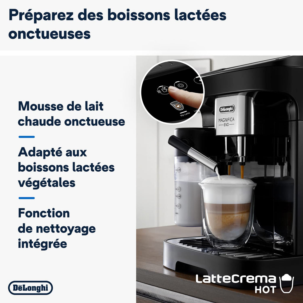 CaffeMecano - Magnifica Evo, Machine à Café et Cappucino avec Broyeur à Grains, Noir