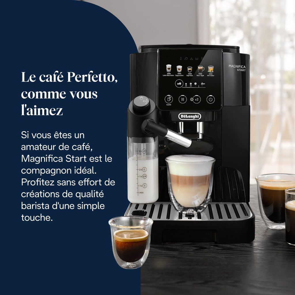 CaffeMecano - Magnifica Start - Perfetto Machine à Café Automatique avec LatteCrema Mousseur à Lait Automatique, Noir