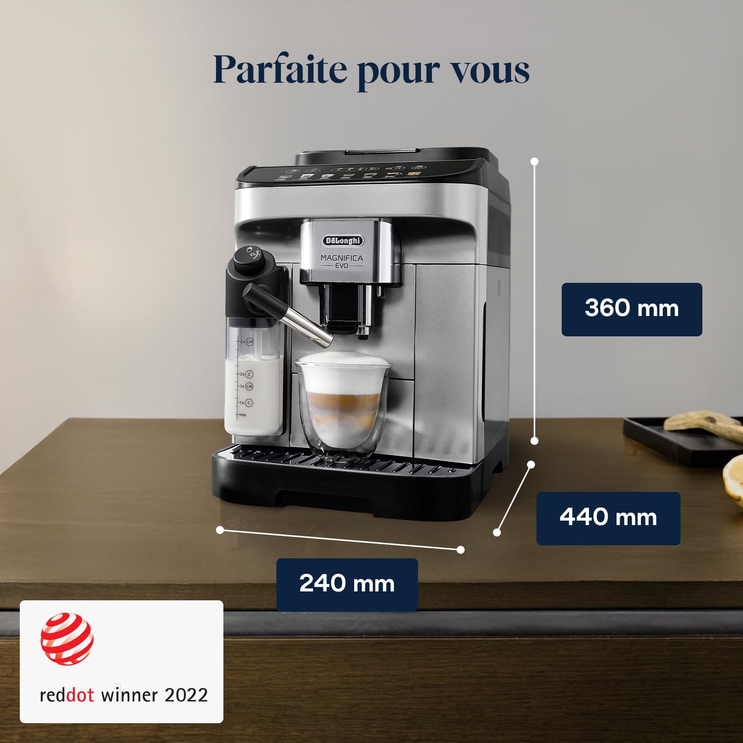 CaffeMecano - Magnifica Evo - Perfetto Machine à Café Automatique avec LatteCrema Mousseur à Lait Automatique, Argent et Noir
