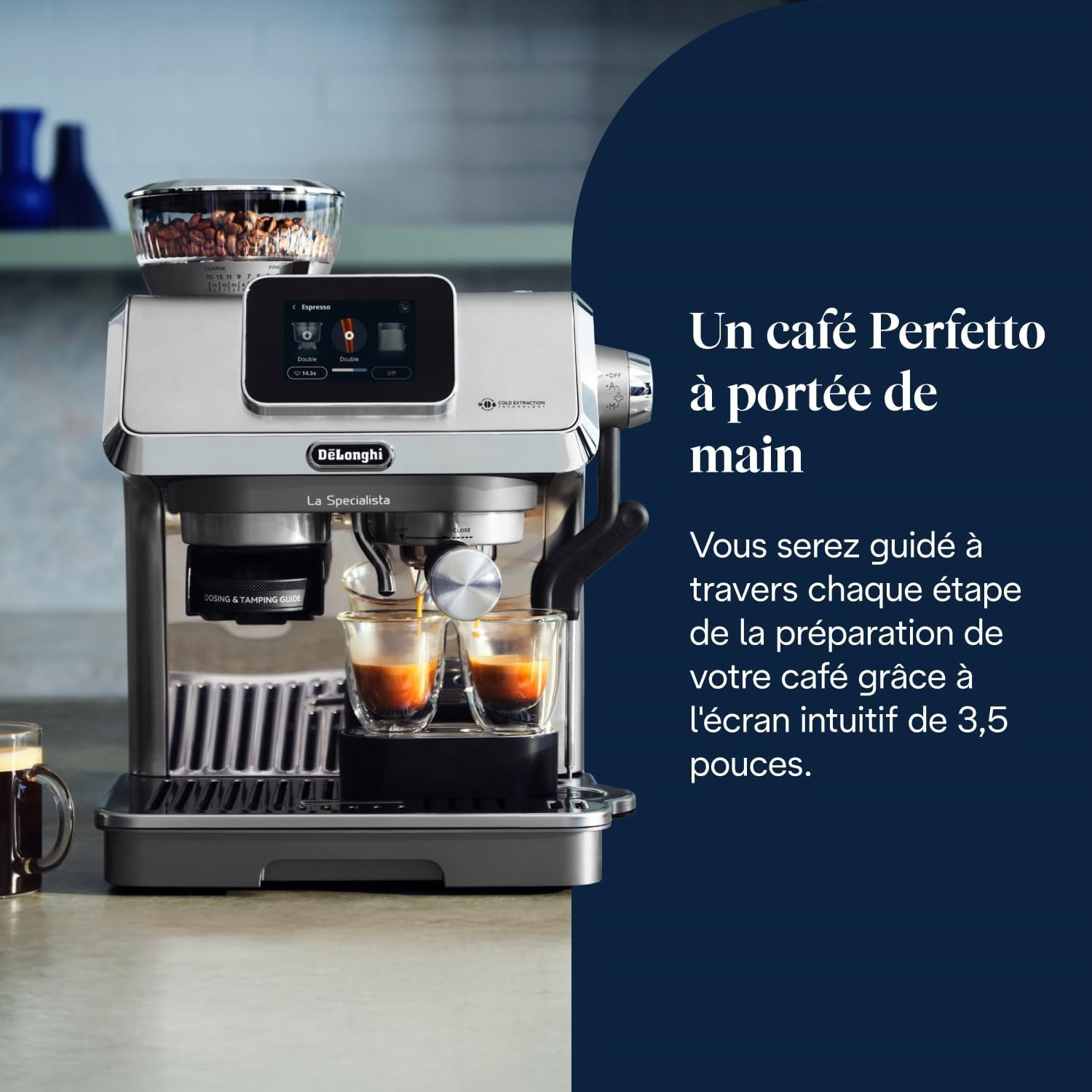 CaffeMecano - La Specialista Touch Machine à expresso avec moulin à café, fonction Cold Brew, métal