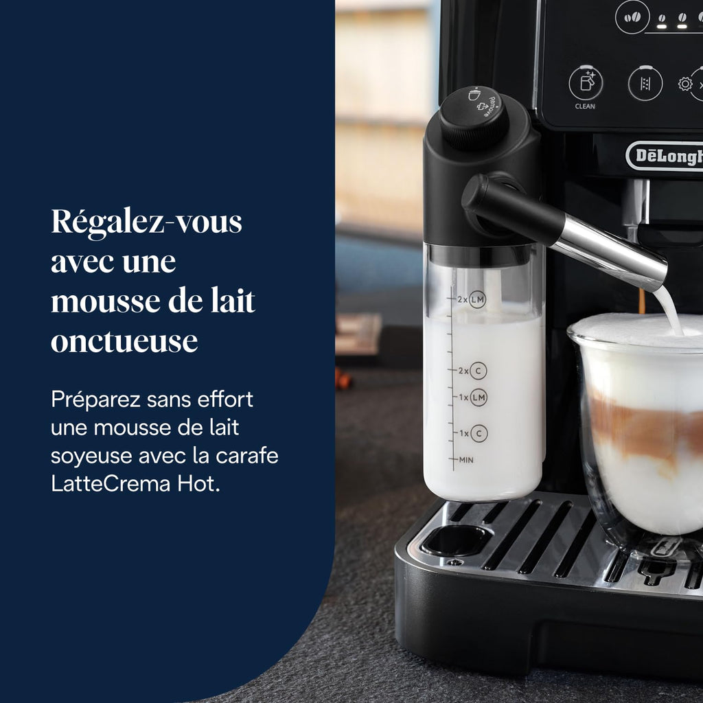 CaffeMecano - Magnifica Start - Perfetto Machine à Café Automatique avec LatteCrema Mousseur à Lait Automatique, Noir