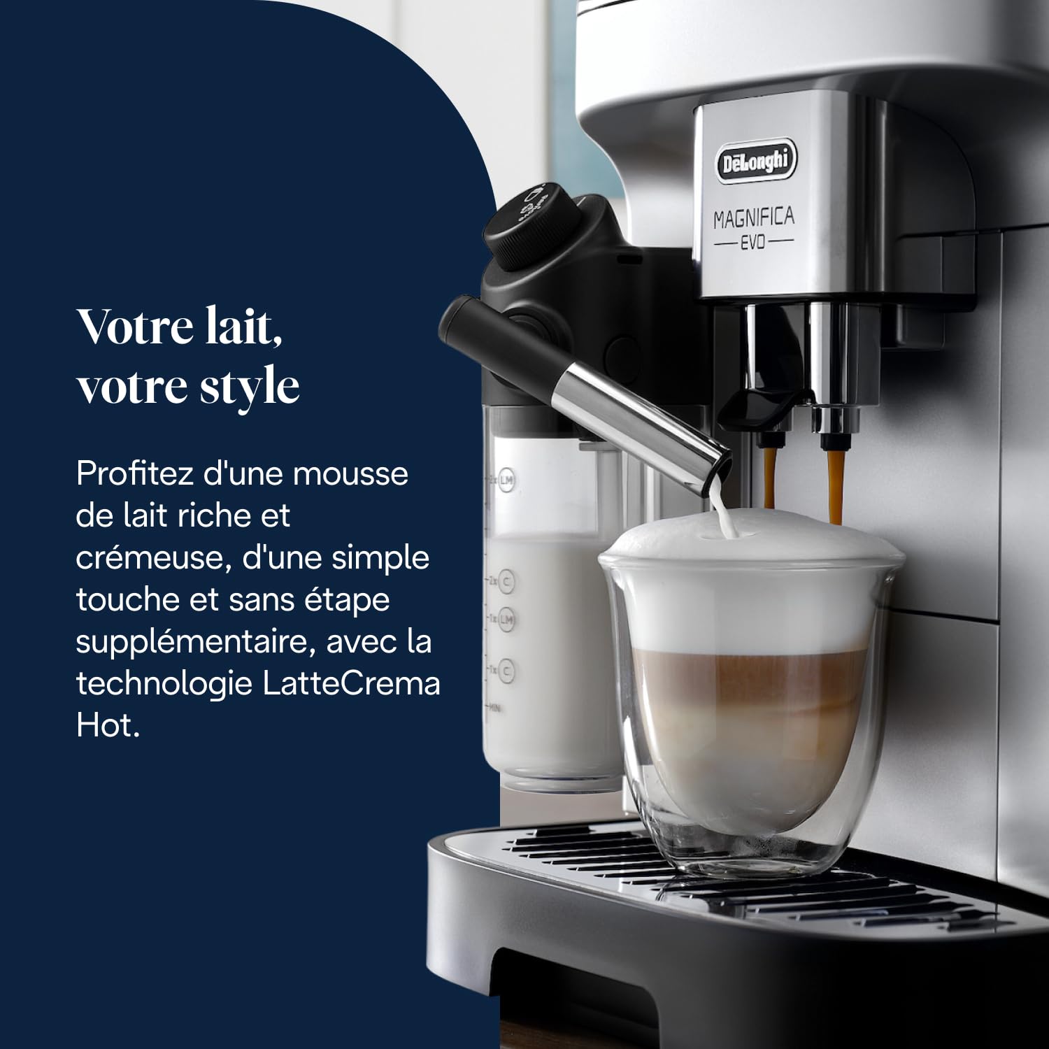 CaffeMecano - Magnifica Evo - Perfetto Machine à Café Automatique avec LatteCrema Mousseur à Lait Automatique, Argent et Noir