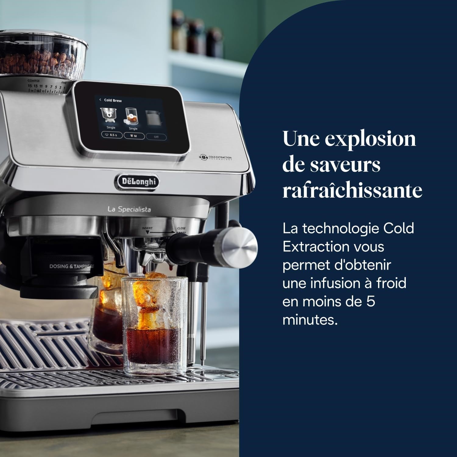 CaffeMecano - La Specialista Touch Machine à expresso avec moulin à café, fonction Cold Brew, métal