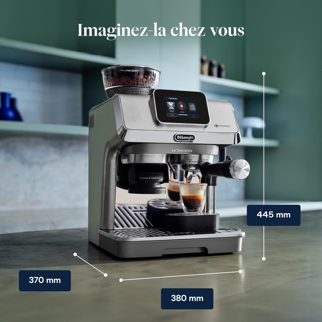 CaffeMecano - La Specialista Touch Machine à expresso avec moulin à café, fonction Cold Brew, métal