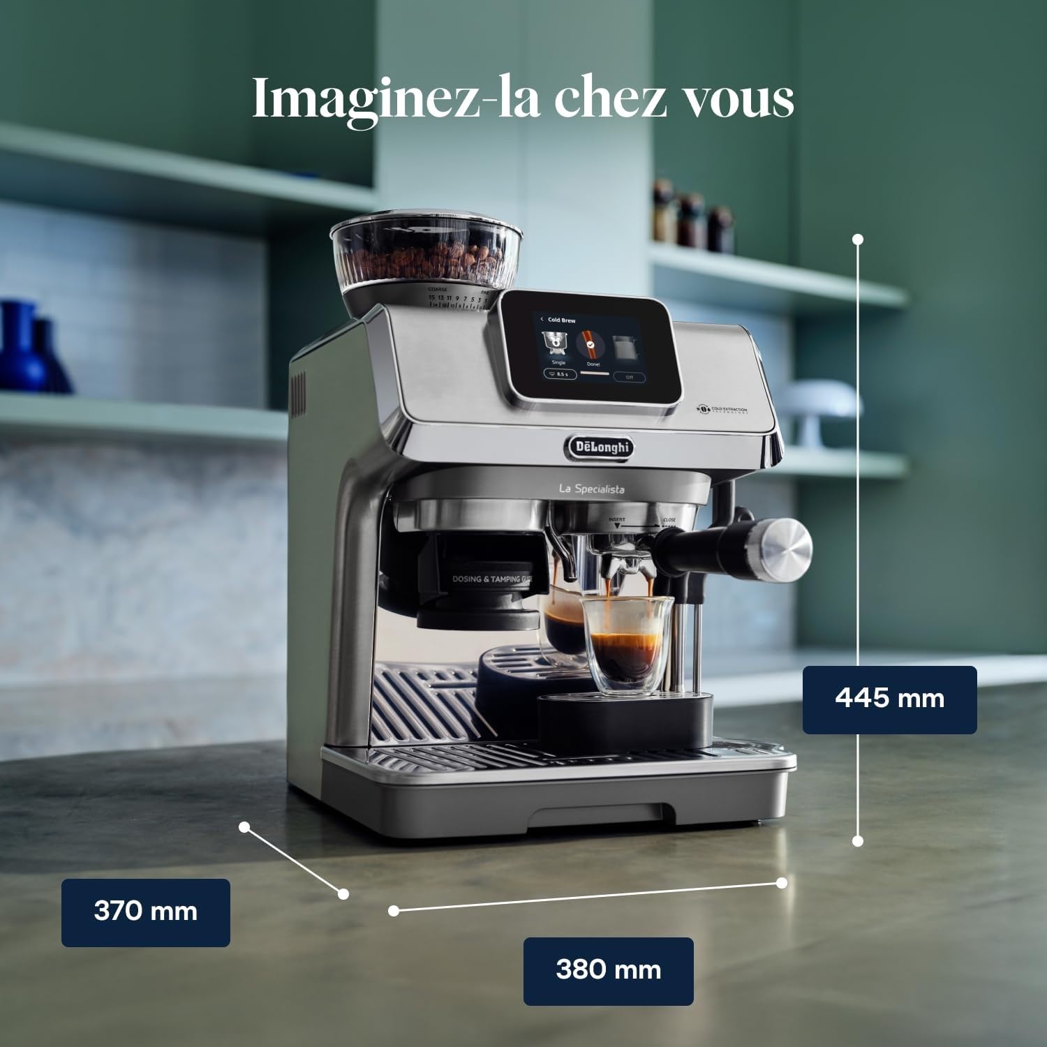 CaffeMecano - La Specialista Touch Machine à expresso avec moulin à café, fonction Cold Brew, métal