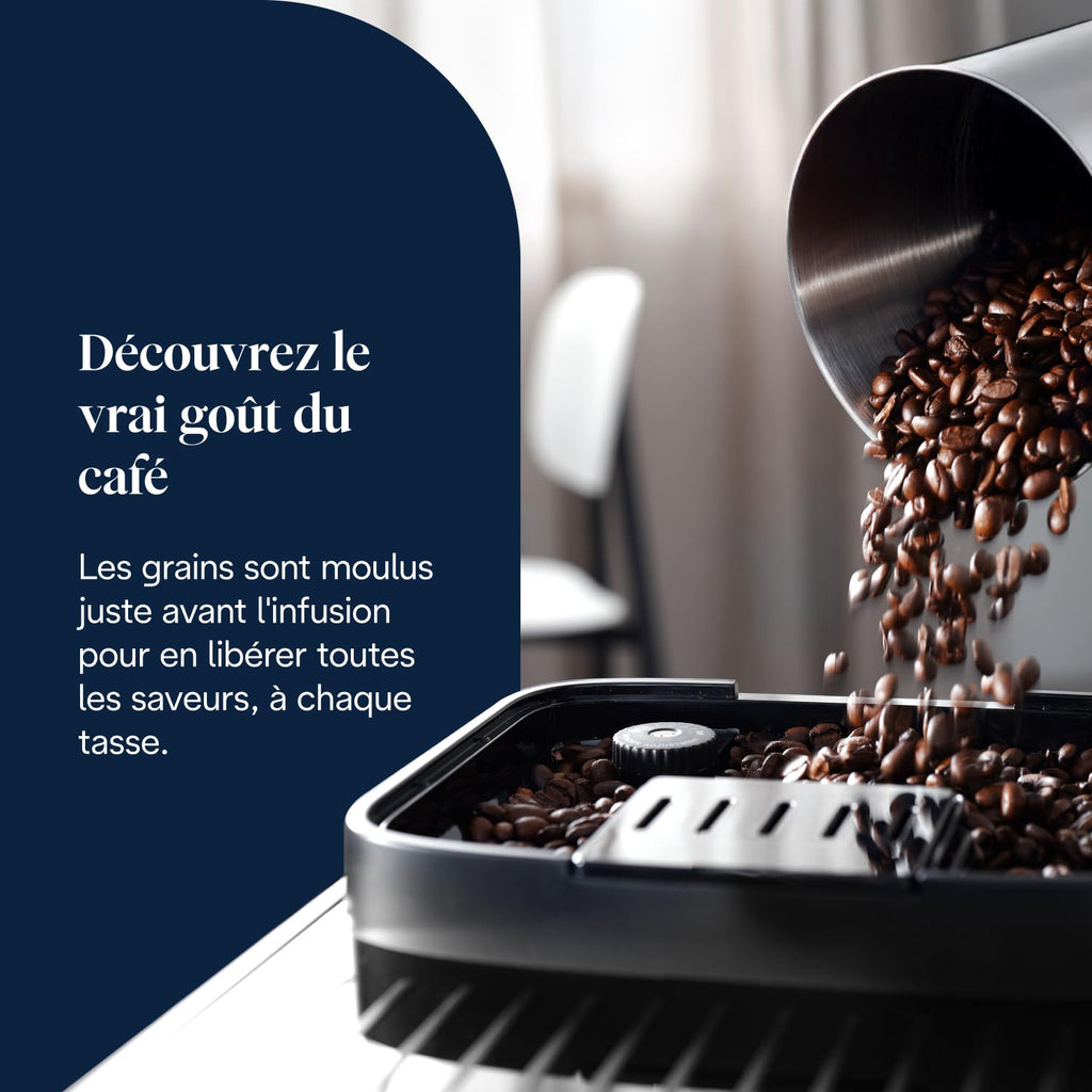 CaffeMecano - Magnifica Evo - Perfetto Machine à Café Automatique avec LatteCrema Mousseur à Lait Automatique, Argent et Noir