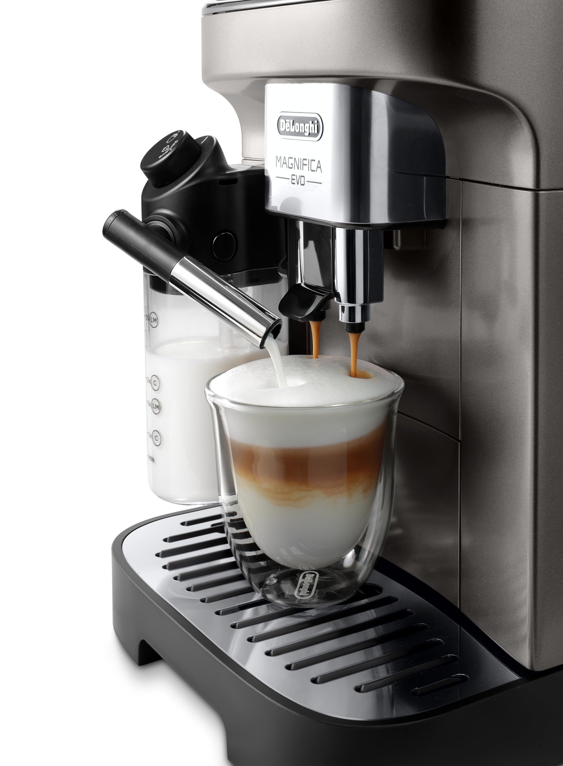 CaffeMecano - Magnifica Evo, Cafetière Automatique avec Mousseur de Lait, Titane/Noir